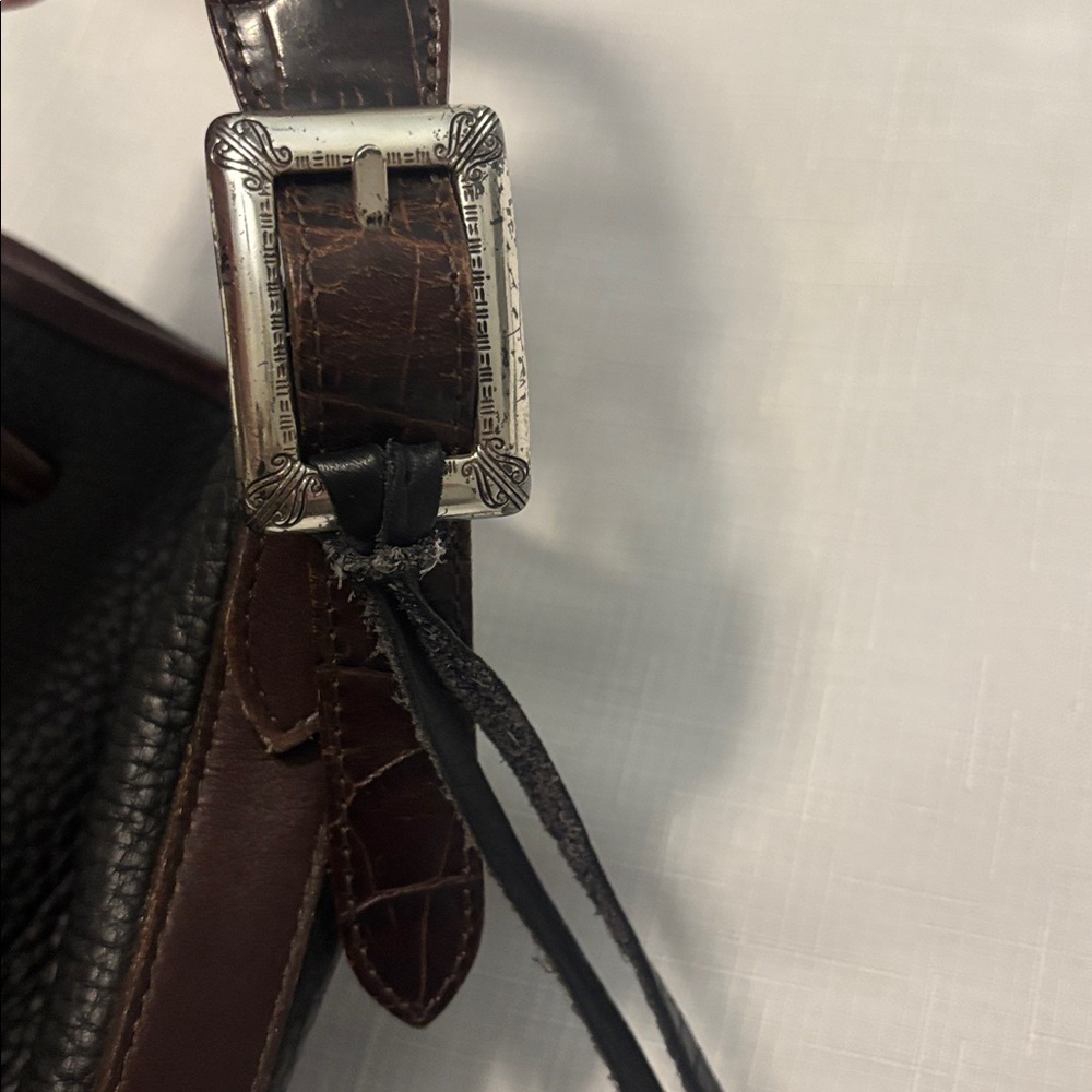 VTG Brighton Black & Brown silver Bucket Bag Crocodile print pebbled leather 90s - Picture 9 of 15